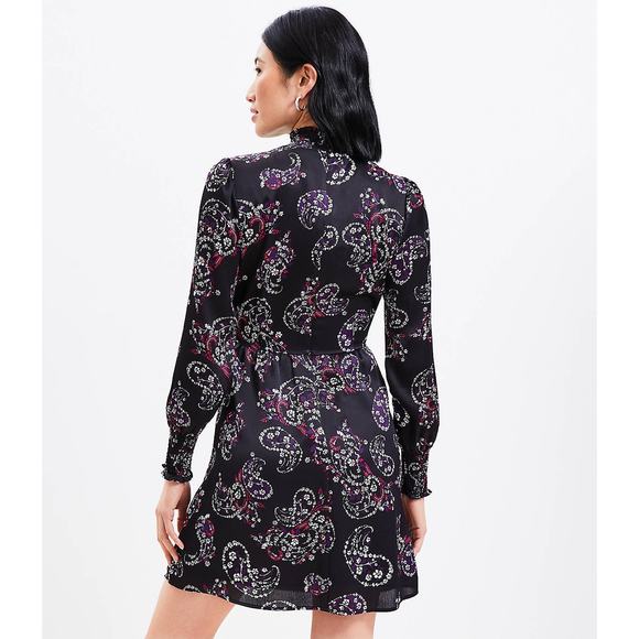 NEW Loft Womens Paisley Smocked‎ Flare Long Sleeve Dress Size 4 Small Spring - Picture 2 of 11